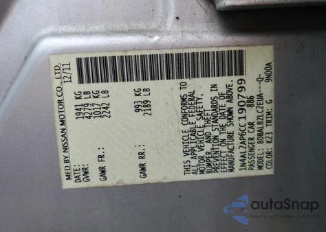 2012 Nissan Altima Base from USA, damaged, VIN 1N4AL2AP6CC190799